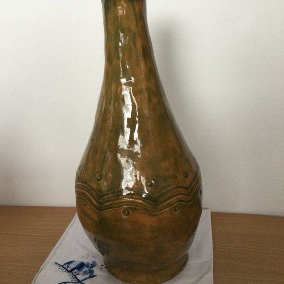 Vintage handmade ceramic bottle vase lamp base 13 3/8" heavy signed Simone 65 - Picture 2 of 7